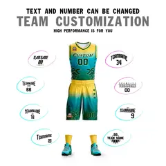 Yellow Blue-Aqua Gradient Coconut Palm Pattern Basketball Jersey 4