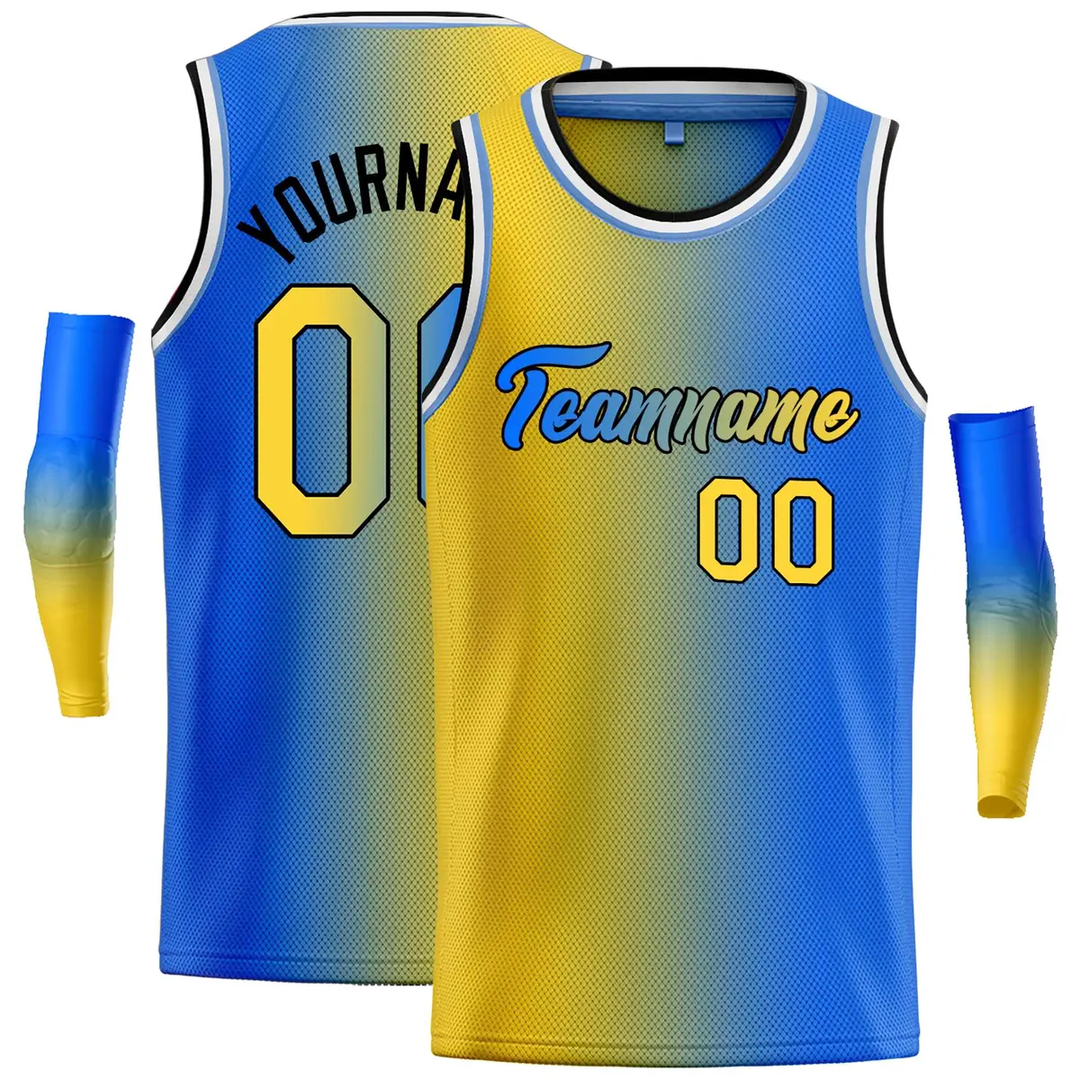 Yellow Blue Black-Blue Gradient Heal Basketball Jersey
