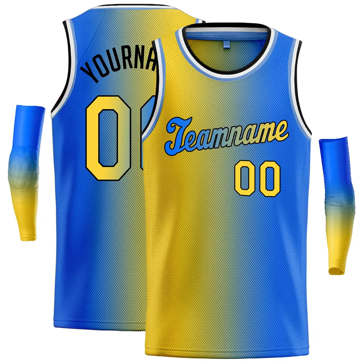 Yellow Blue Black-Blue Gradient Tilted Basketball Jersey