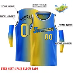Yellow Blue Black-Blue Gradient Tilted Basketball Jersey 2