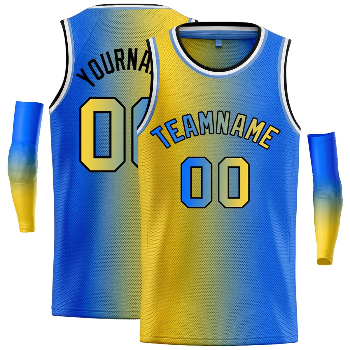 Yellow Blue-Black Gradient Bull Fashion Basketball Jersey