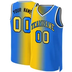 Yellow Blue-Black Gradient Fashion Basketball Jersey 1