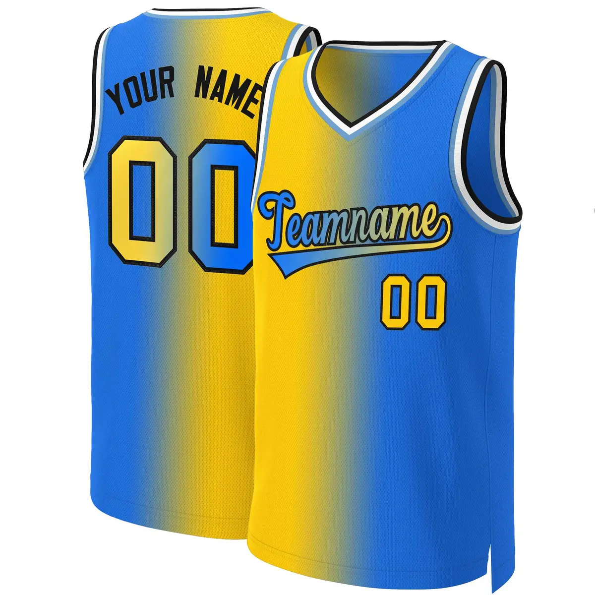 Yellow Blue-Black Gradient Fashion Basketball Jersey