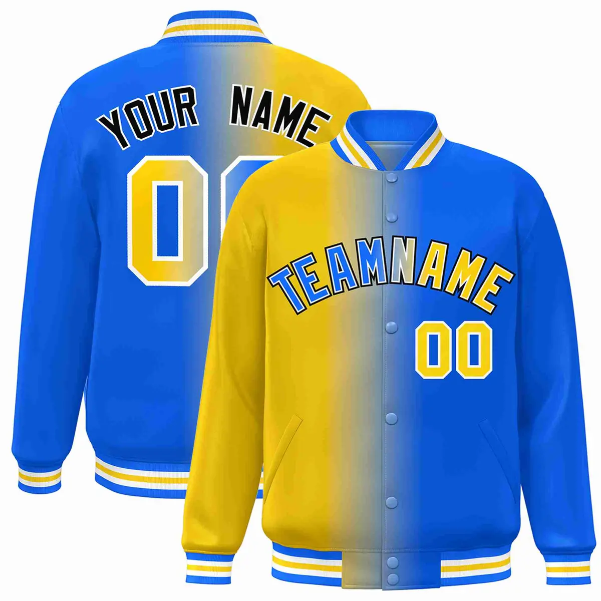 Yellow Blue-White Gradient Letterman Varsity Jacket