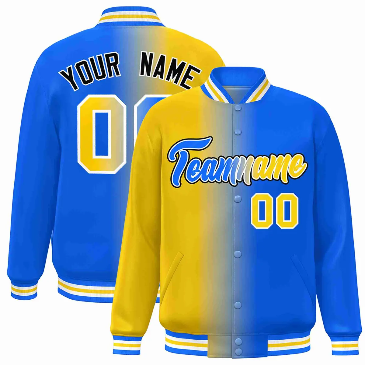 Yellow Blue-White Gradient Letterman Varsity Jacket