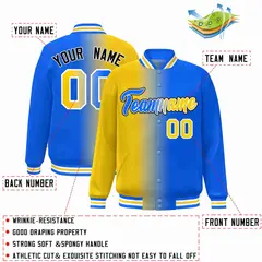Yellow Blue-White Gradient Letterman Varsity Jacket 2