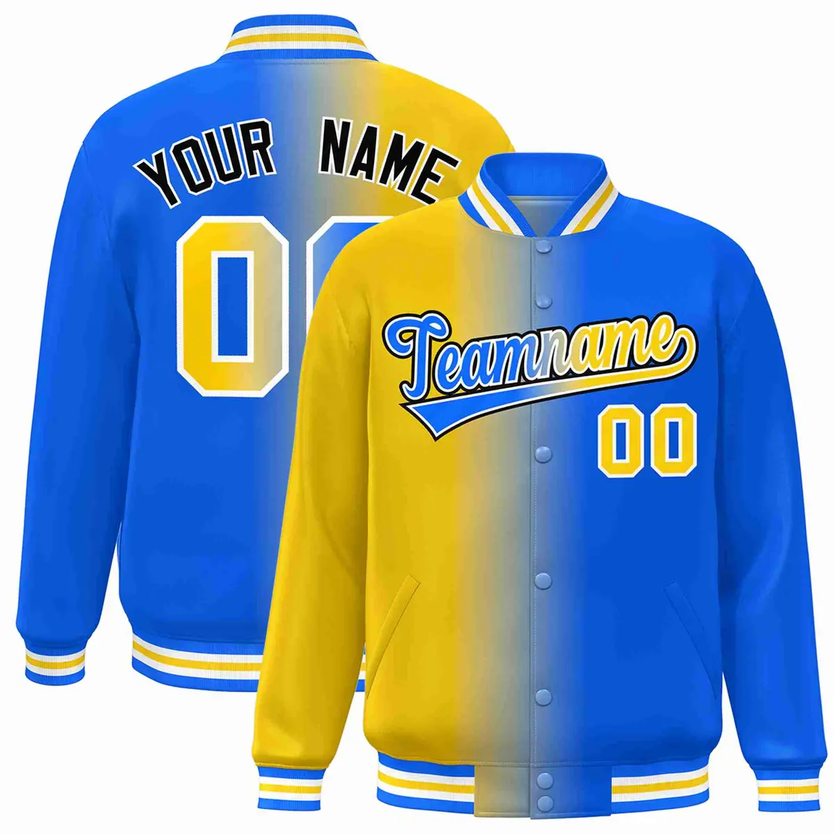 Yellow Blue-White Gradient Letterman Varsity Jacket
