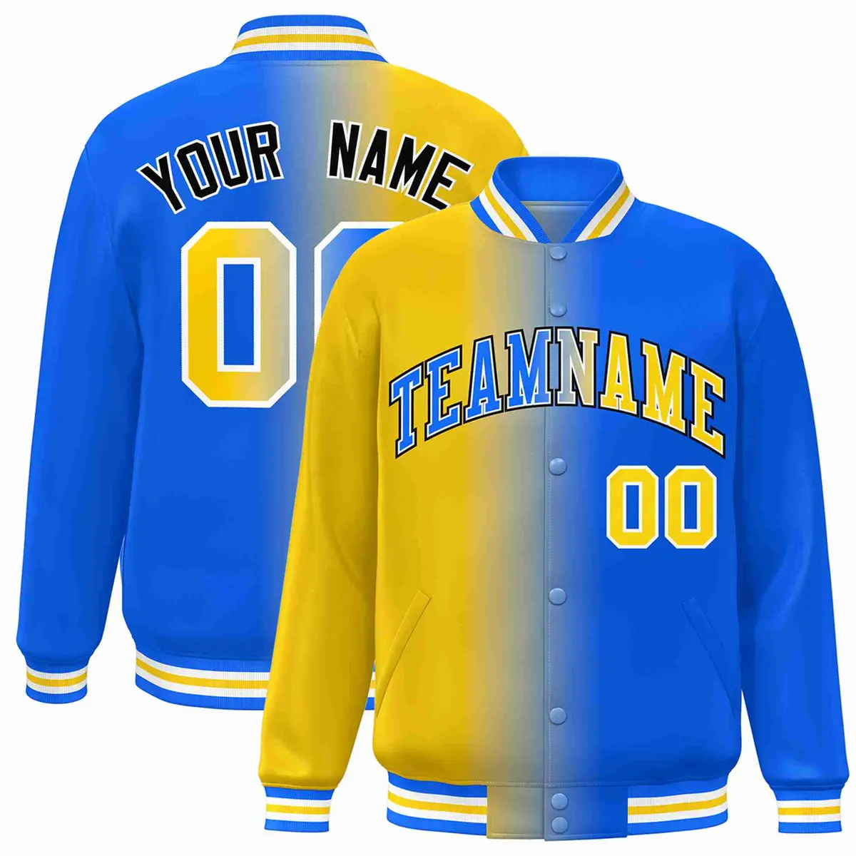 Yellow Blue-White Gradient Letterman Varsity Jacket
