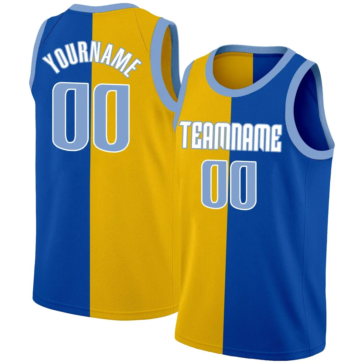 Yellow Blue-White Split Fashion Basketball Jersey