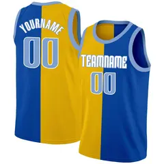 Yellow Blue-White Split Fashion Basketball Jersey