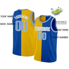 Yellow Blue-White Split Fashion Basketball Jersey 2