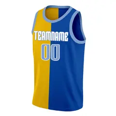 Yellow Blue-White Split Fashion Basketball Jersey 3