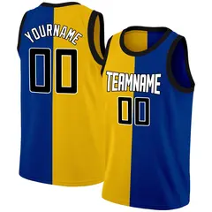 Yellow Blue-White Split Fashion Basketball Jersey