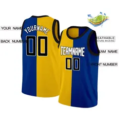 Yellow Blue-White Split Fashion Basketball Jersey 2