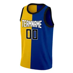 Yellow Blue-White Split Fashion Basketball Jersey 3