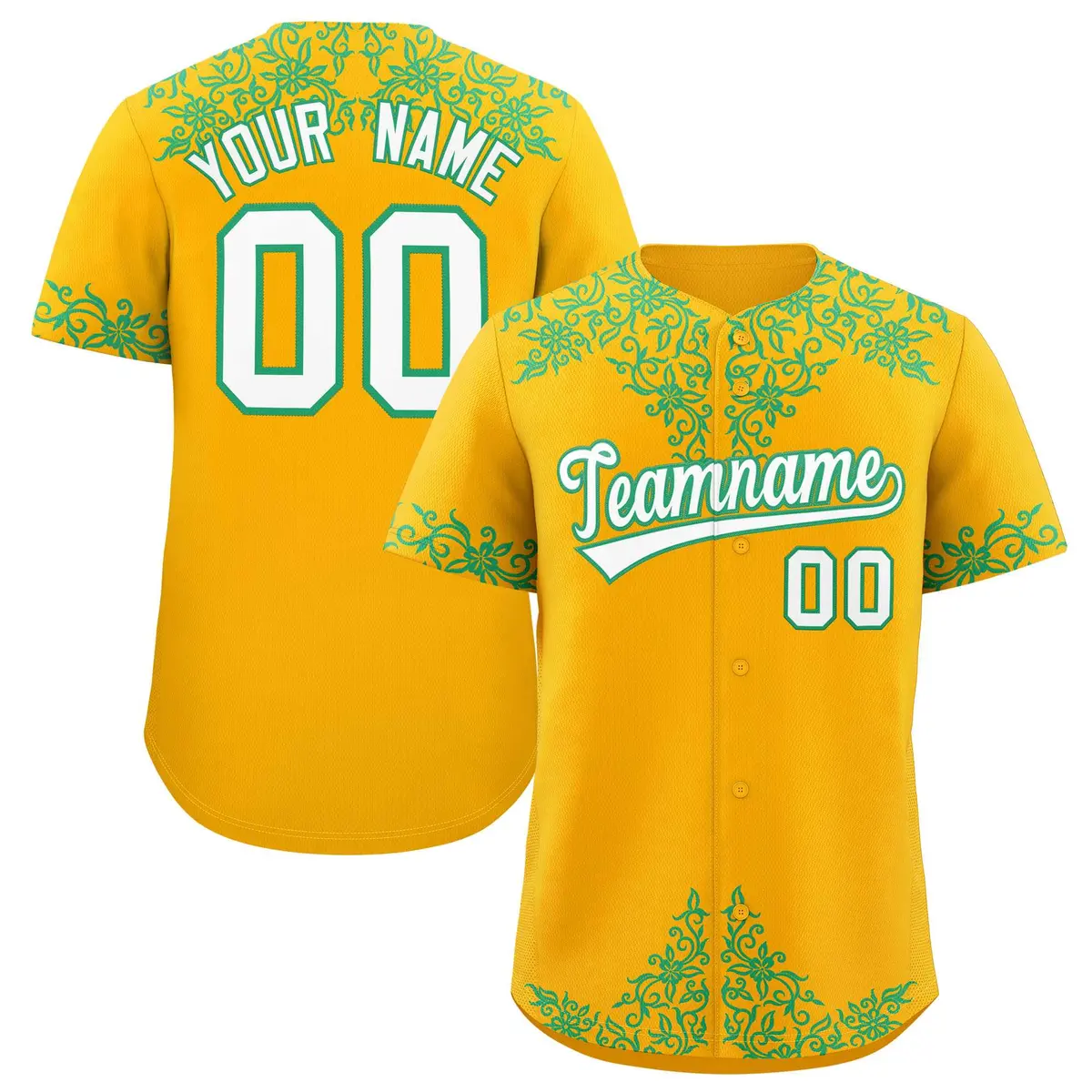 Yellow Bright Green Baroque Style Baseball Jersey