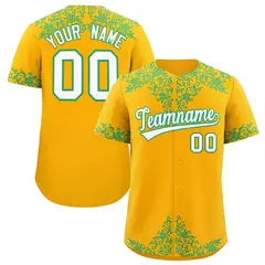 Yellow Bright Green Baroque Style Baseball Jersey 1