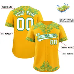 Yellow Bright Green Baroque Style Baseball Jersey 2