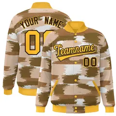 Yellow Brown Camo Varsity Letterman Bomber Jacket