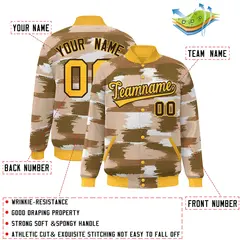 Yellow Brown Camo Varsity Letterman Bomber Jacket 2