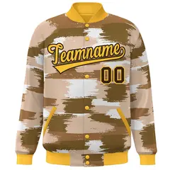 Yellow Brown Camo Varsity Letterman Bomber Jacket 3
