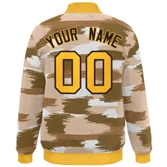 Yellow Brown Camo Varsity Letterman Bomber Jacket 4