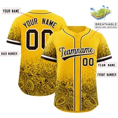 Yellow Brown Floral Gradient Full Button Baseball Jersey 2