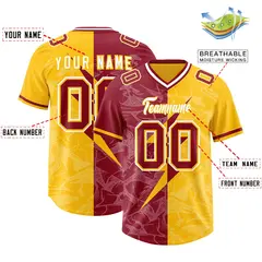 Yellow Cardinal Split Lightning Pattern Football Jersey 2
