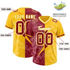 Yellow Cardinal Split Lightning Pattern Football Jersey 2