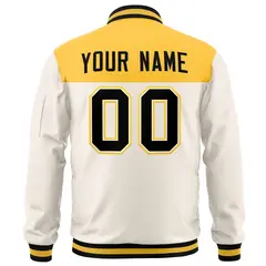 Yellow Cream Color Block Letterman Varsity Full-Zip Bomber Jacket 4