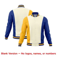 Yellow Cream Royal Blue Three-Color Block Varsity Letterman Jacket 7