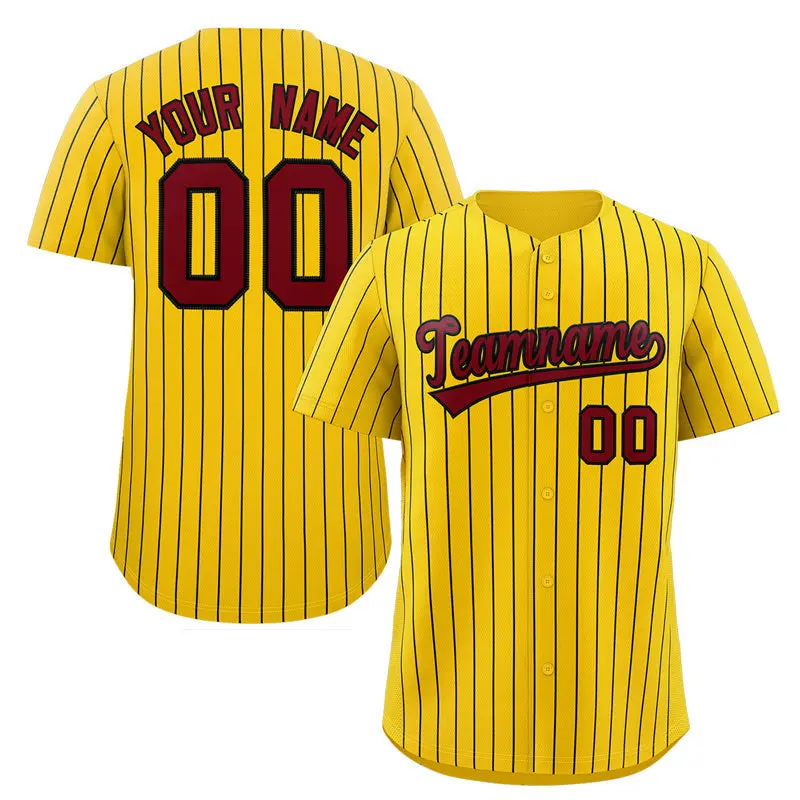 Yellow Crimson-Black Stripe Baseball Jersey