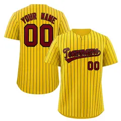 Yellow Crimson-Black Stripe Baseball Jersey 1