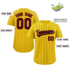 Yellow Crimson-Black Stripe Baseball Jersey 2