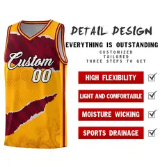 Yellow Crimson-Black Tear Graffiti Basketball Jersey 2