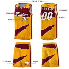 Yellow Crimson-Black Tear Graffiti Basketball Jersey 5