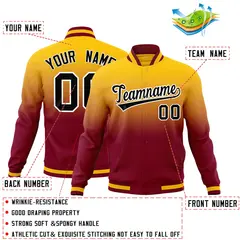 Yellow Crimson Gradient Full-Snap Varsity Letterman Jacket 2
