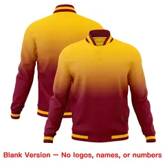 Yellow Crimson Gradient Full-Snap Varsity Letterman Jacket 7