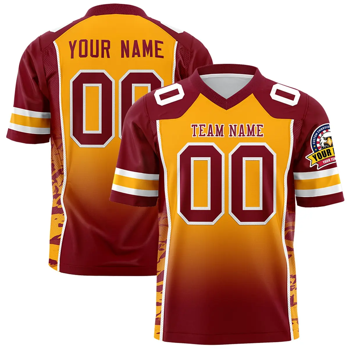 Yellow Crimson Gradient Side Pattern Football Jersey