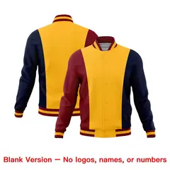 Yellow Crimson Navy Three-Color Block Varsity Letterman Jacket 7