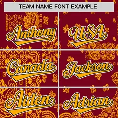 Yellow Crimson White Cashew Flower Graffiti V-Neck Hockey Jersey 3