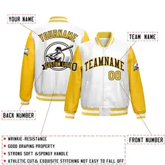 Yellow Gold Faux Leather Letterman Jacket Raglan Full-Snap 2