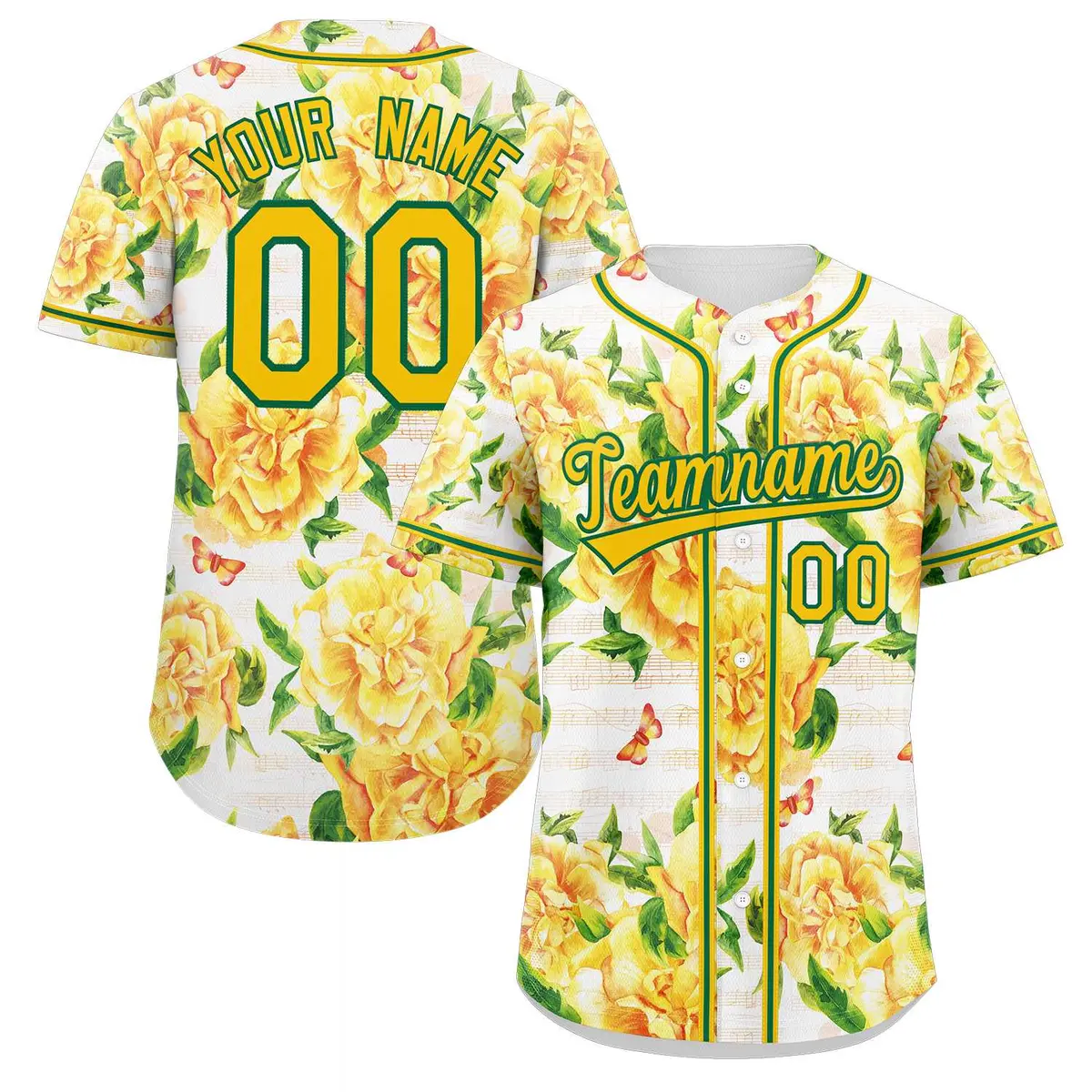 Yellow Gold-Kelly Green Graffiti Flower Baseball Jersey