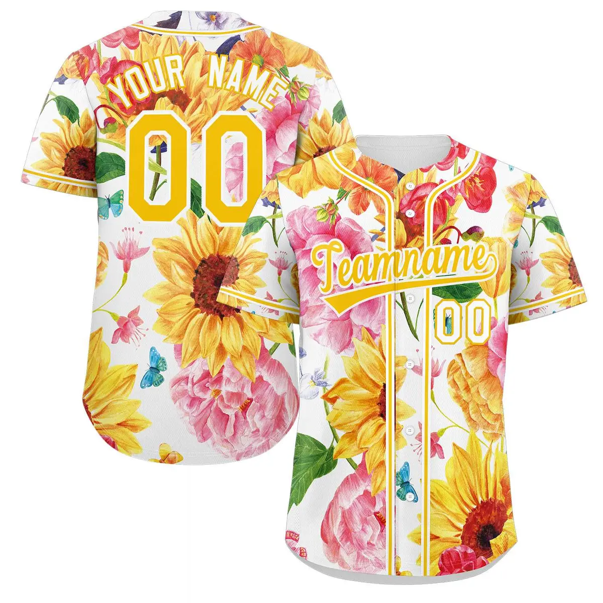 Yellow Gold-White Graffiti Flower Authentic Baseball Jersey