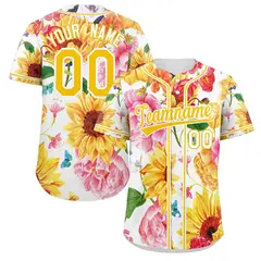 Yellow Gold-White Graffiti Flower Authentic Baseball Jersey
