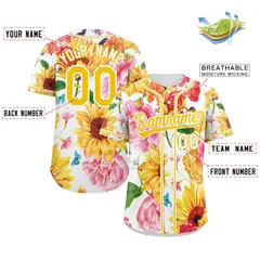 Yellow Gold-White Graffiti Flower Authentic Baseball Jersey 2