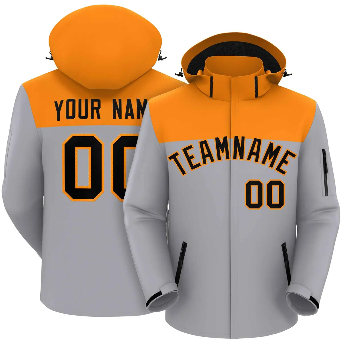 Yellow Gray-Black Two Tone Hooded Waterproof Jacket