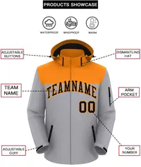 Yellow Gray-Black Two Tone Hooded Waterproof Jacket 2