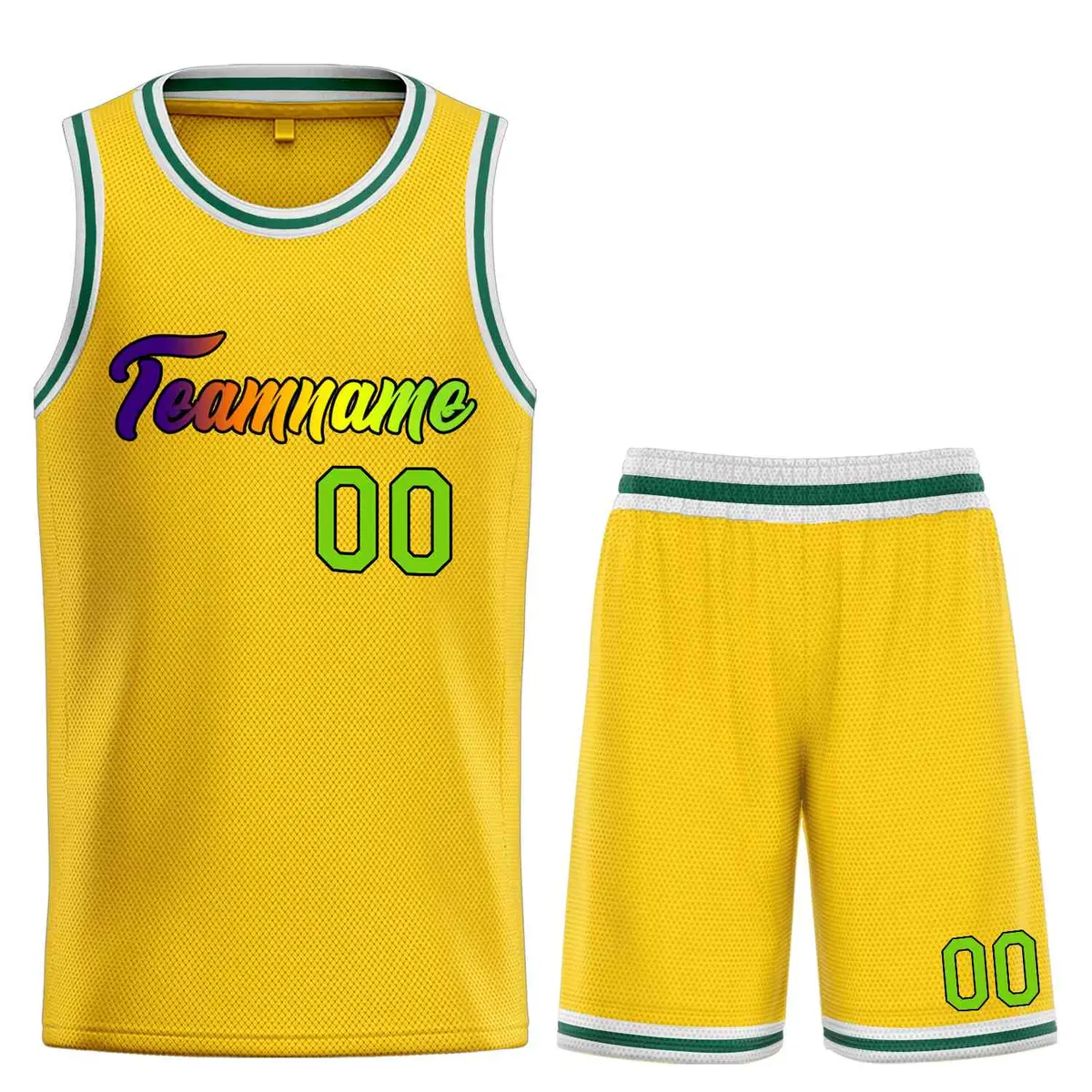 Yellow Green-Black Classic Team Basketball Jersey