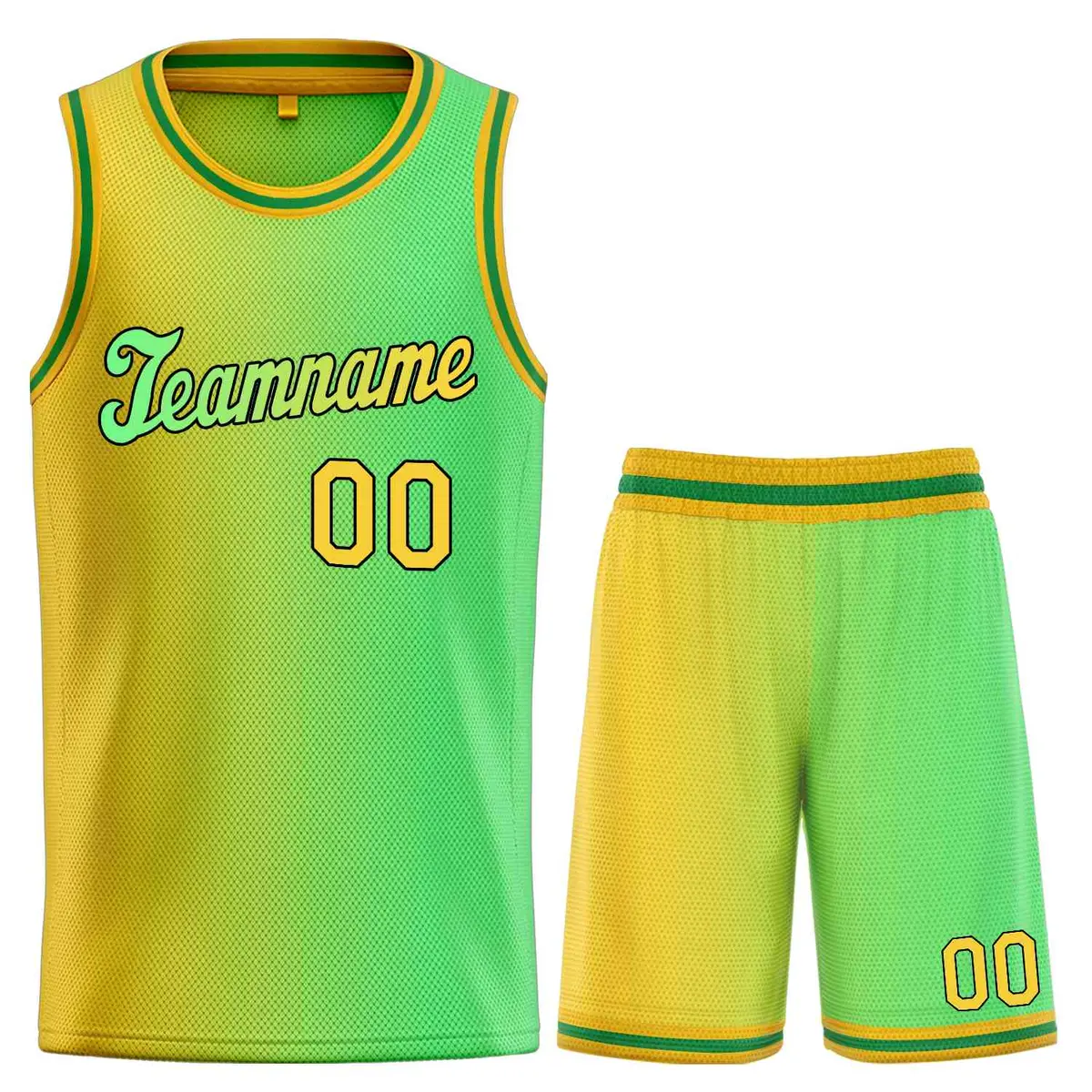 Yellow Green-Black Gradient Basketball Jersey
